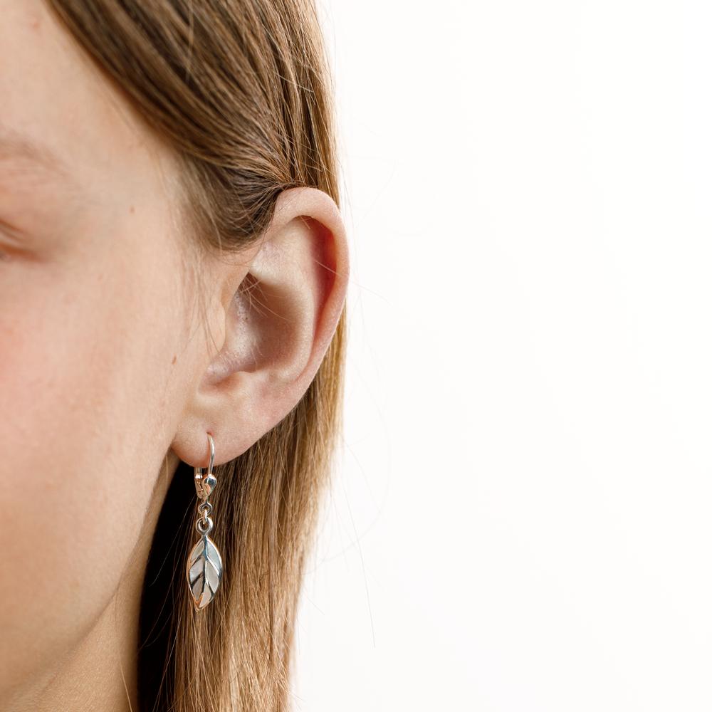 Drop Earrings Silver Mother of pearl Leaf