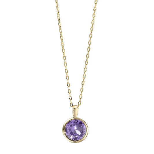 Necklace 14k Yellow Gold Zirconia Violet 40-42 cm