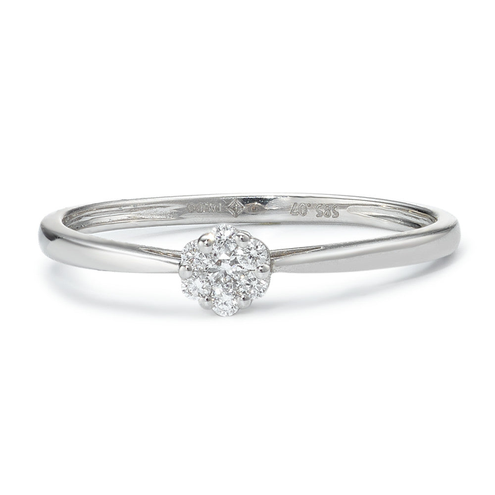 Solitär Ring 585/14 K Weissgold Diamant 0.07 ct, 7 Steine, w-si