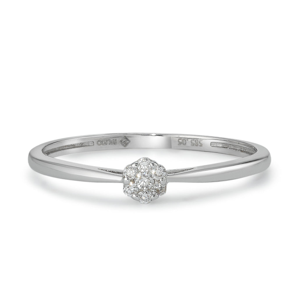 Solitär Ring 585/14 K Weissgold Diamant 0.05 ct, 7 Steine, w-si