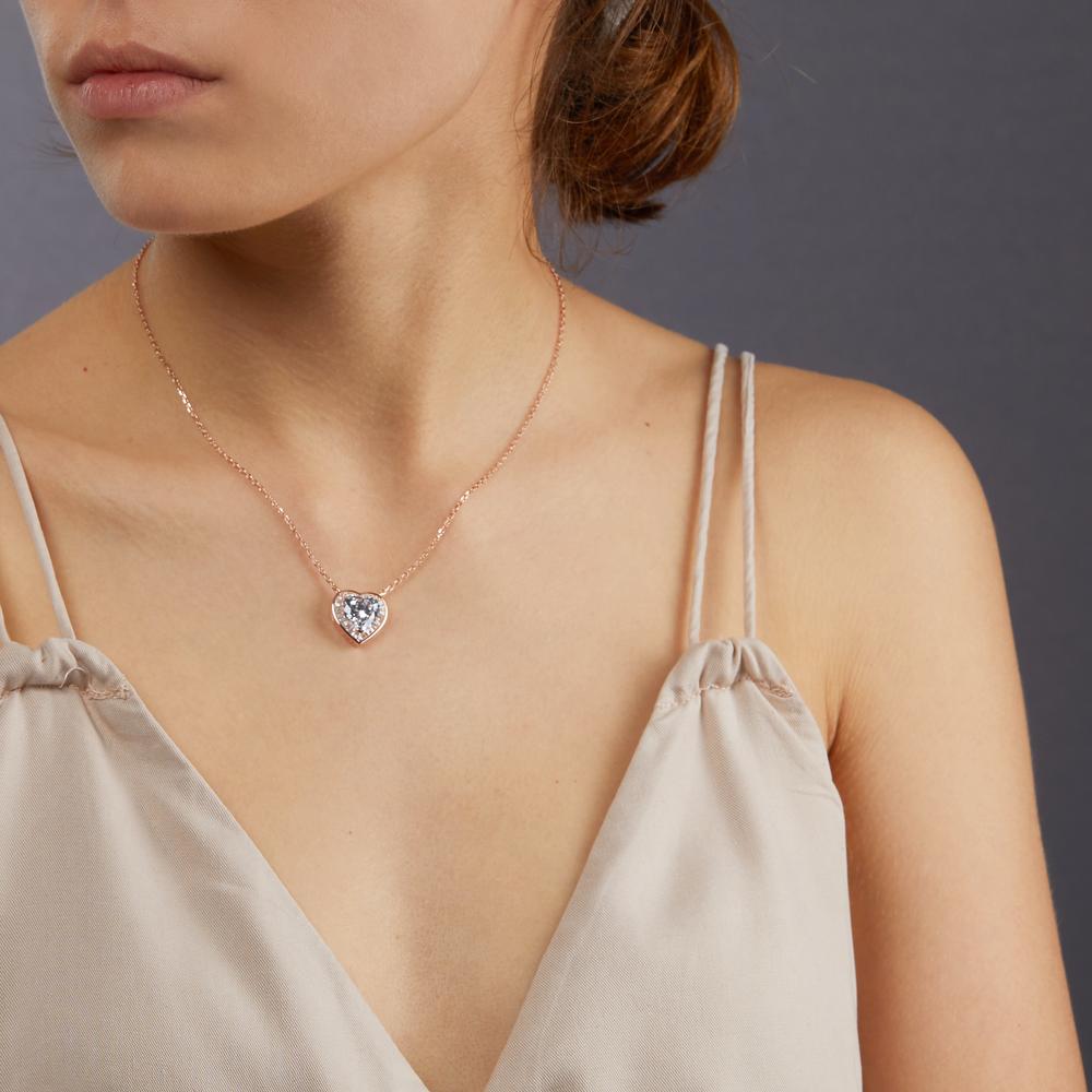 Collier Silber Zirkonia rosé vergoldet Herz verstellbar