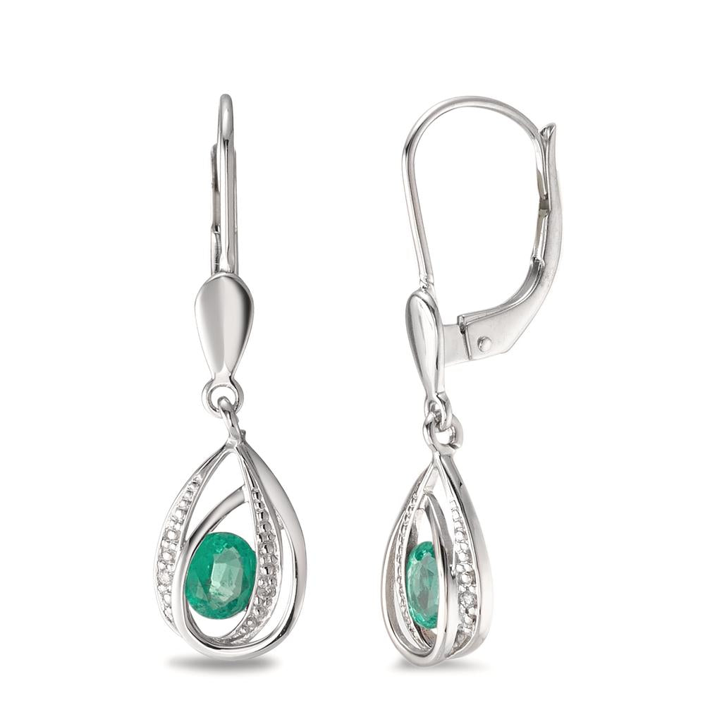 Drop Earrings 14k White Gold Emerald 6 Stones