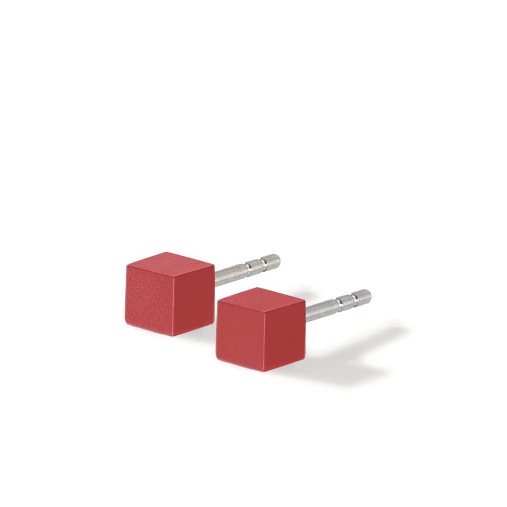 Ohrstecker Cube aus Aluminium in Ruby Red mit Edelstahlstift, 4x4mm