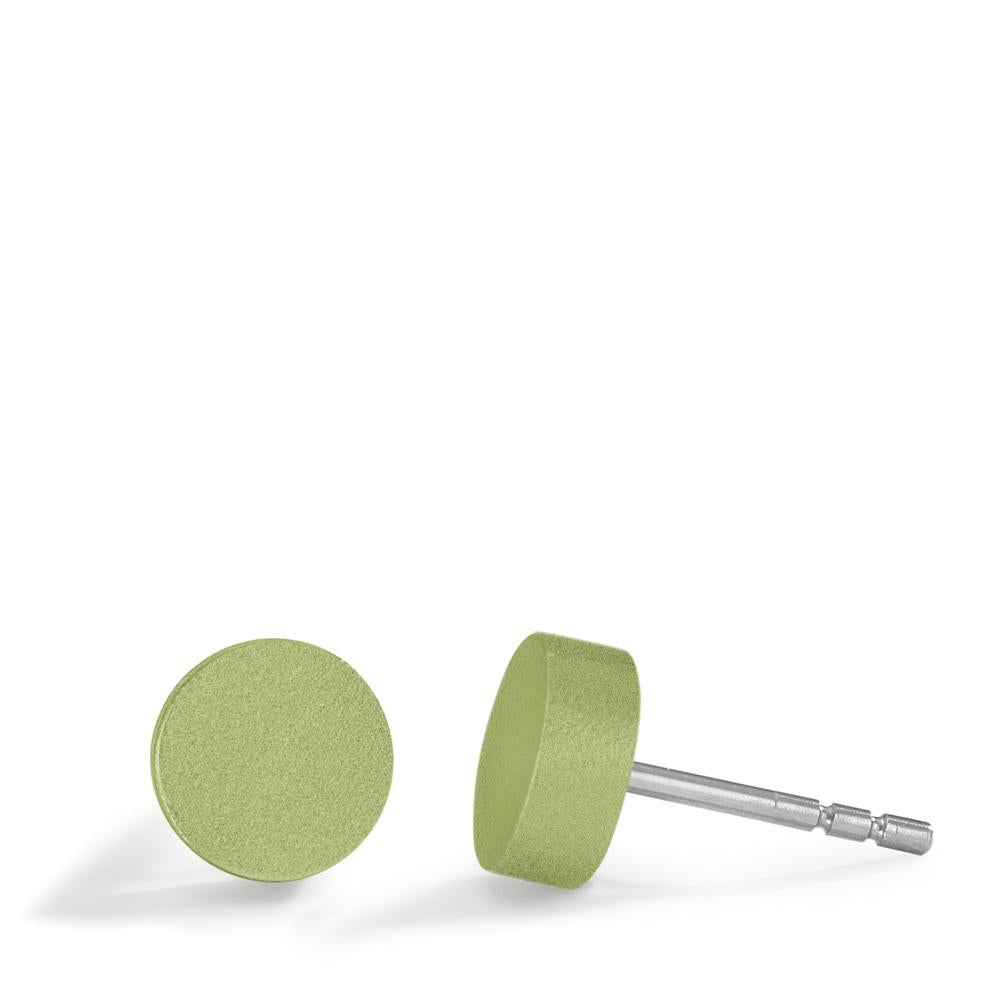 Ohrstecker Disc Ø7mm aus Aluminium in Apple Green, Stift und Verschluss aus Edelstahl