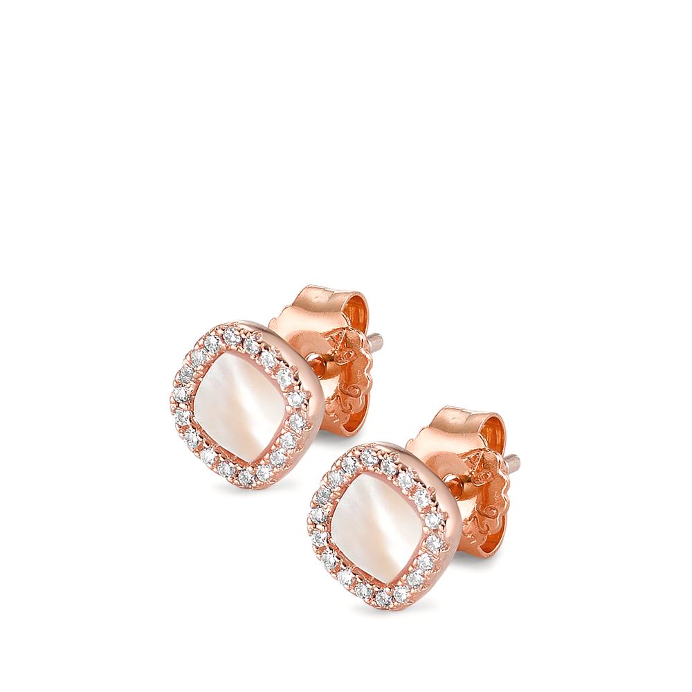 Stud earrings Silver Zirconia Rose Gold plated Mother of pearl Ø7 mm