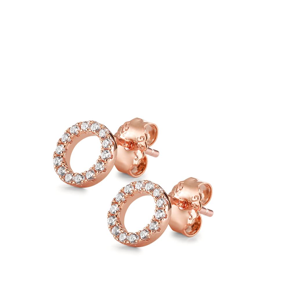 Stud earrings Silver Zirconia 28 Stones Rose Gold plated Ø8 mm