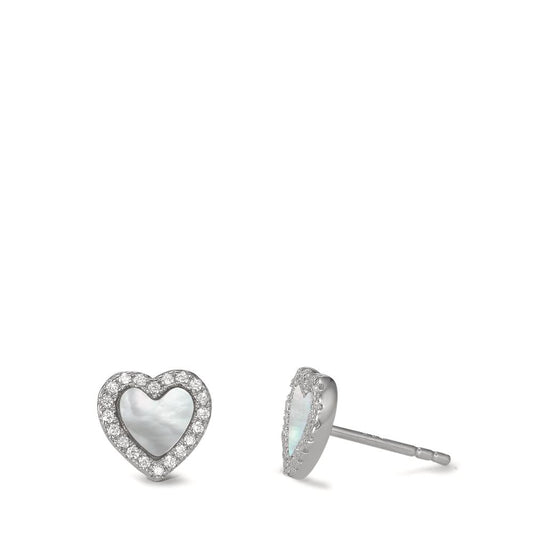 Clous d'oreilles Argent Zircone Rhodié nacre Coeur Ø8 mm