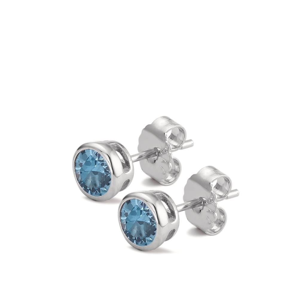 Ohrstecker Silber Zirkonia aqua, 2 Steine rhodiniert Ø6 mm