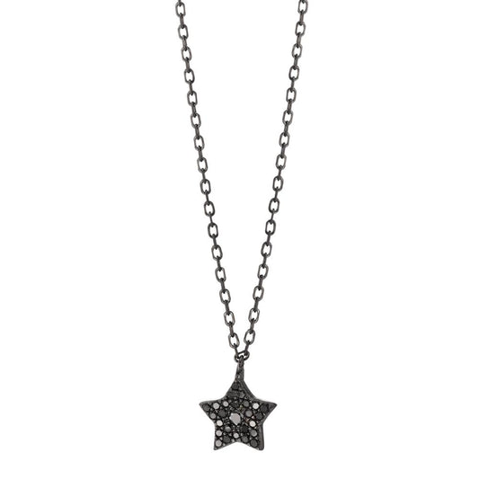 Collier Argent Zircone noir Rhodié Étoile 42-45 cm