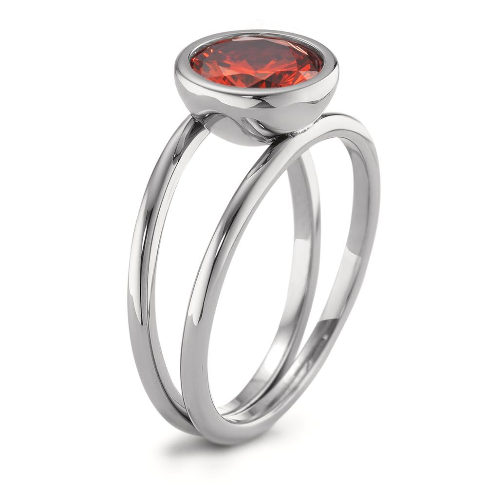 Fingerring Edelstahl Zirkonia rot Ø9.5 mm