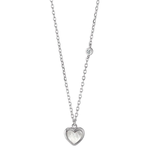 Collar Plata Circonita Rodio plateado Madre perla Corazón 40-45 cm