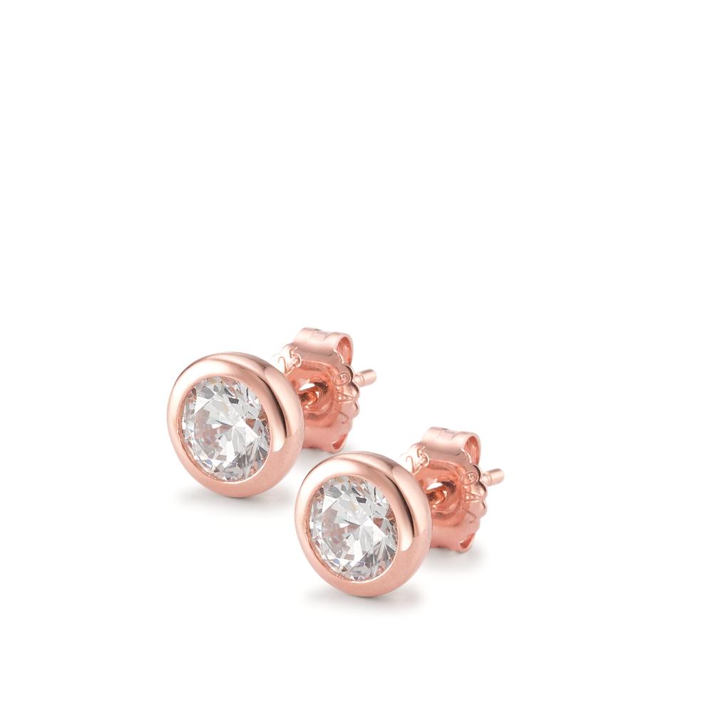 Ohrstecker Silber Zirkonia 2 Steine rosé vergoldet Ø8 mm