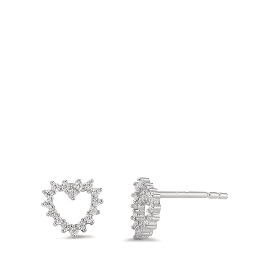 Clous d'oreilles Argent Zircone Rhodié Coeur Ø8 mm