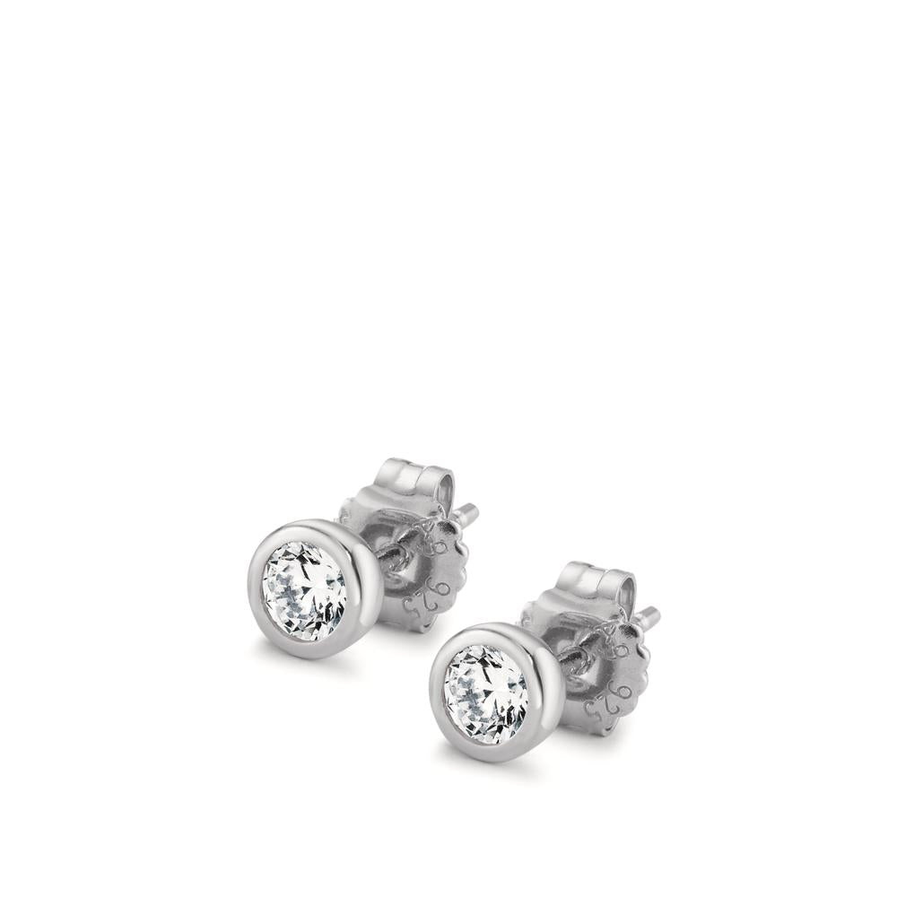 Ohrstecker Silber Zirkonia 2 Steine rhodiniert Ø5.5 mm