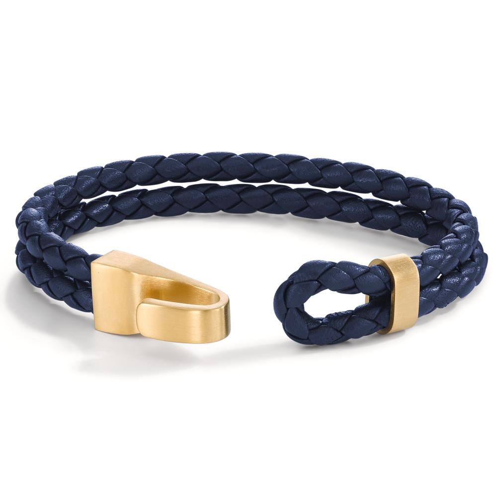 Armband VADINO Gold aus Edelstahl, Flechtleder NAVY BLUE, 23cm