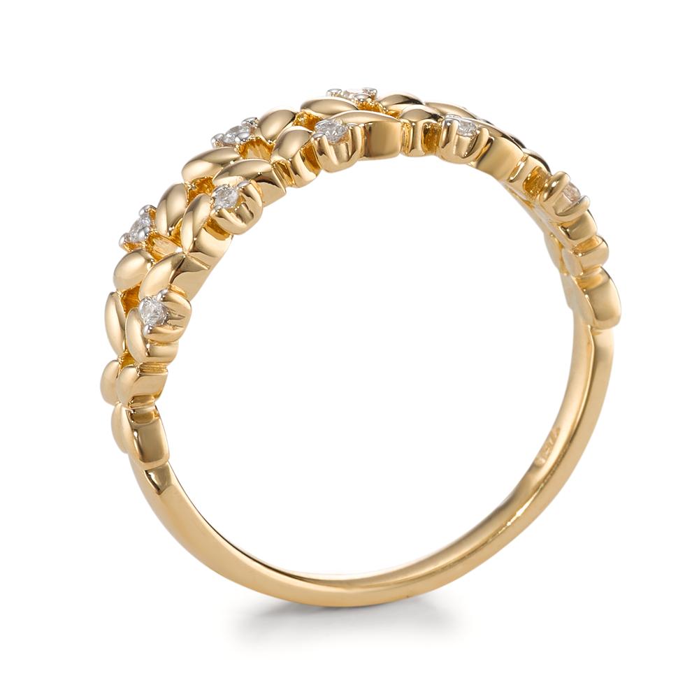 Fingerring 750/18 K Gelbgold Diamant 0.05 ct, 9 Steine, Brillantschliff, w-si bicolor