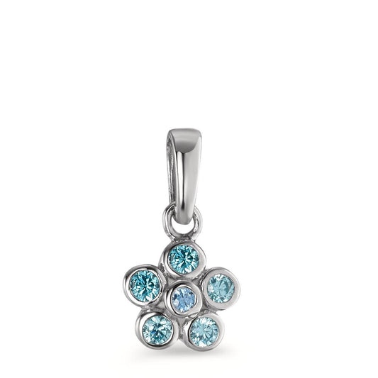 Anhänger Silber Zirkonia aqua, 6 Steine rhodiniert Blume Ø7 mm