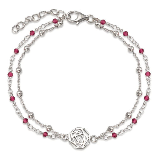 Armband Silber Zirkonia bordeaux, 14 Steine rhodiniert Rose verstellbar