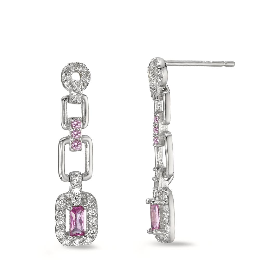 Drop Earrings Silver Zirconia Pink Rhodium plated