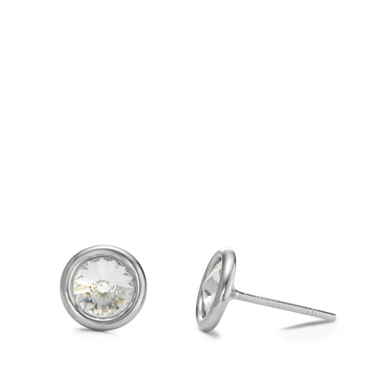 Clous d'oreilles Argent Zircone blanc, 2 Pierres Rhodié Pierre du Mois Ø9 mm