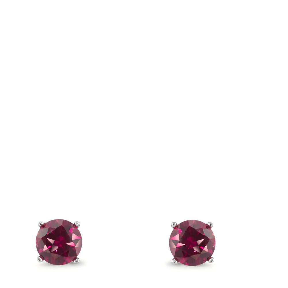 Ohrstecker Silber Zirkonia bordeaux, 2 Steine rhodiniert Ø6 mm