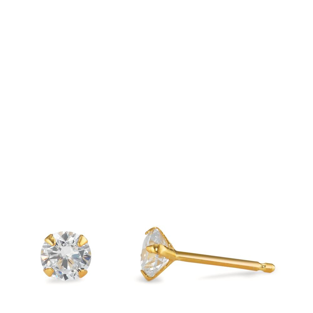 Stud earrings Silver Zirconia 2 Stones Yellow Gold plated Ø5 mm