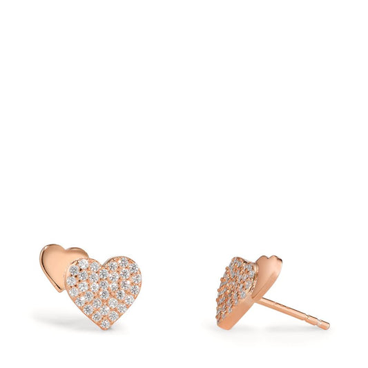 Stud earrings Silver Zirconia Rose Gold plated Heart