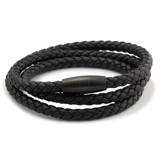 Bracelet Acier inoxydable, Cuir noir PVD 19 cm Ø5.5 mm