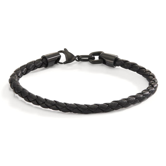 Bracelet Acier inoxydable, Cuir noir PVD 19 cm Ø5 mm