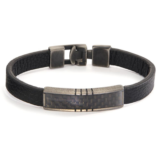 Bracelet Cuir, Acier inoxydable, Carbone noir PVD 21 cm
