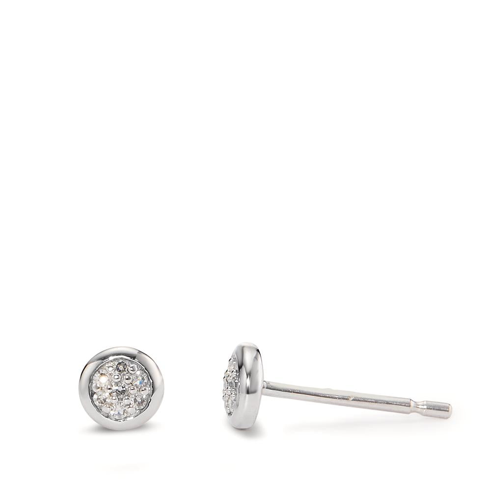 Clous d'oreilles Or blanc 14K Diamant 0.04 ct, 14 Pierres, w-si Ø4.5 mm