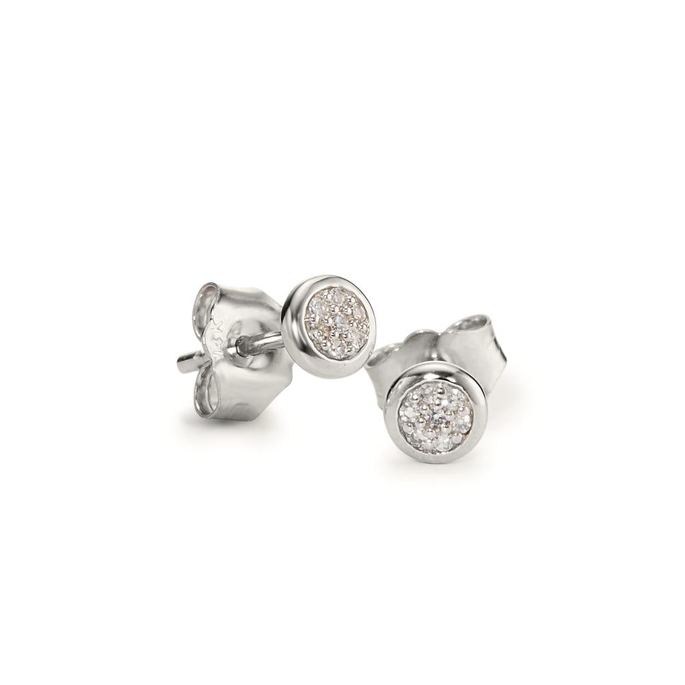 Clous d'oreilles Or blanc 14K Diamant 0.04 ct, 14 Pierres, w-si Ø4.5 mm