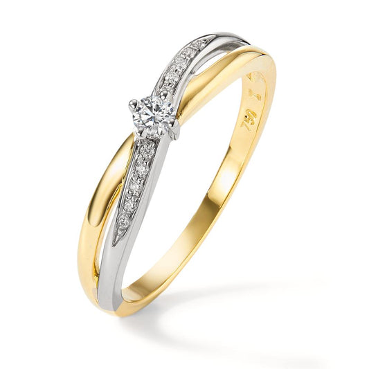 Fingerring 750/18 K Weissgold, 750/18 K Gelbgold Diamant 0.10 ct, 11 Steine, w-si