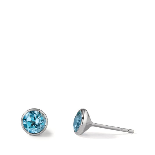 Stud earrings 18k White Gold Topaz Blue Ø5.5 mm