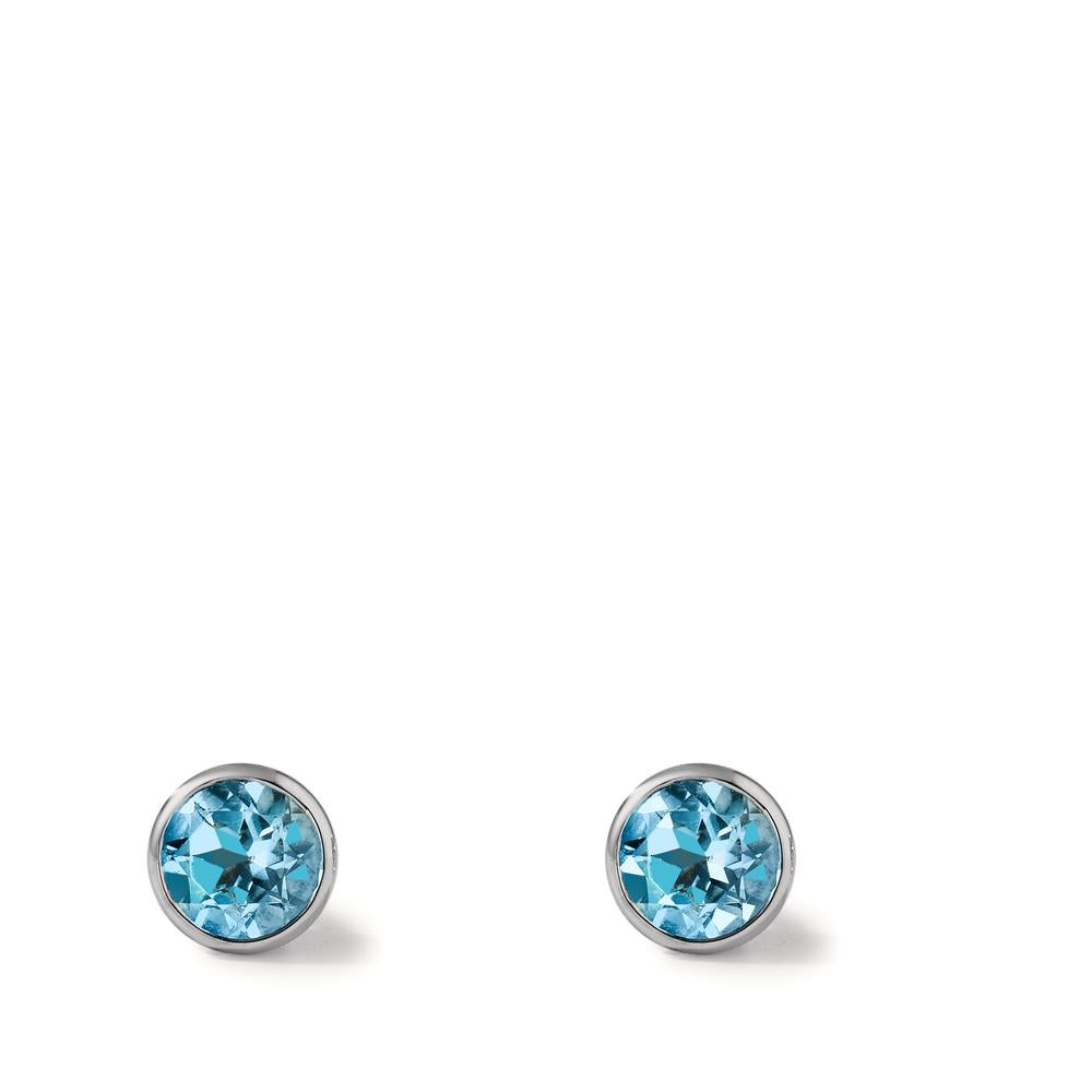 Stud earrings 18k White Gold Topaz Blue Ø5.5 mm