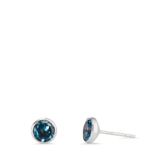 Pendientes 750/oro blanco de 18 quilates Topacio azul de Londres 2 piedras Ø6.5 mm