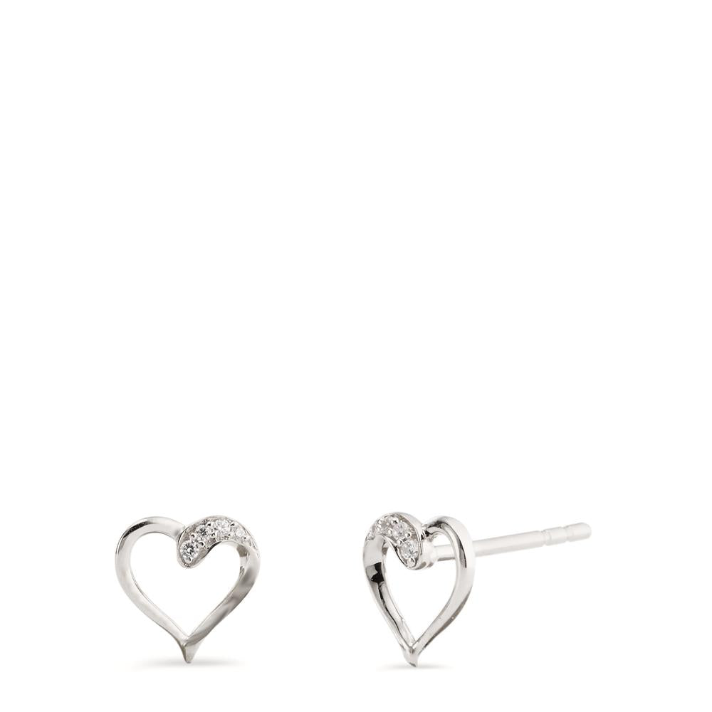 Clous d'oreilles Or blanc 9K Zircone 8 Pierres Coeur Ø7 mm