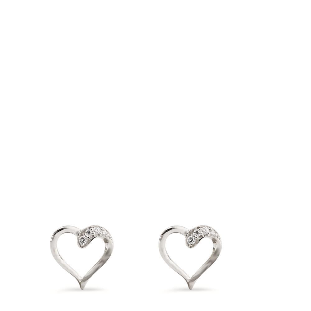 Clous d'oreilles Or blanc 9K Zircone 8 Pierres Coeur Ø7 mm