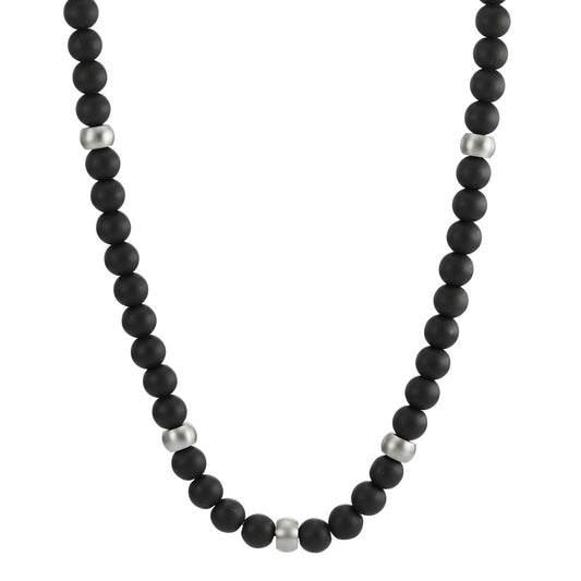 Halskette ERA mit schwarzen Perlen aus Achat, Ø6.5 mm