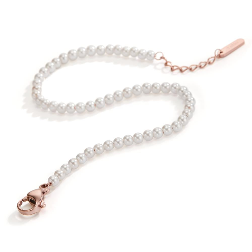 Armband Miyako Rosé aus Edelstahl mit weissen Muschelperlen, von 17,5 bis 19,5cm verstellbar.