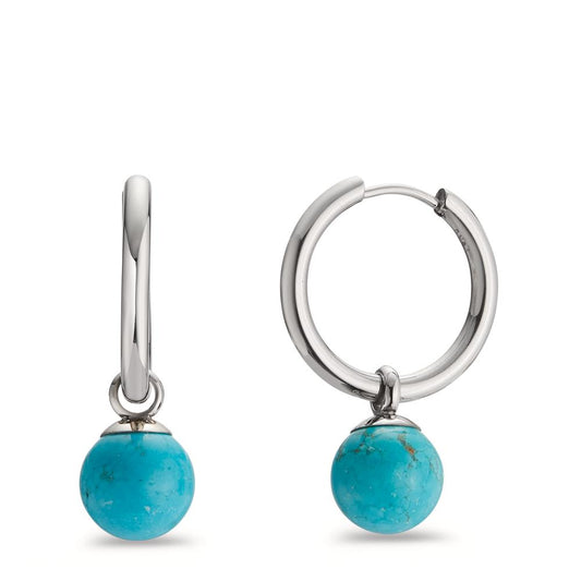 Créoles avec pendentif Acier inoxydable Turquoise 2 Pierres