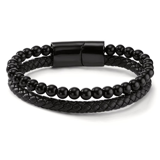 Pulsera Acero inoxidable, Cuero [synth. Stein] Negro Recubierto de IP 20.5 cm