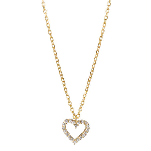 Necklace Silver Zirconia Yellow Gold plated Heart 42-45 cm