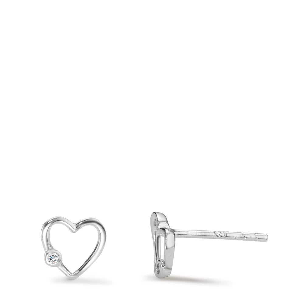 Clous d'oreilles Argent Zircone 2 Pierres Rhodié Coeur Ø6.5 mm