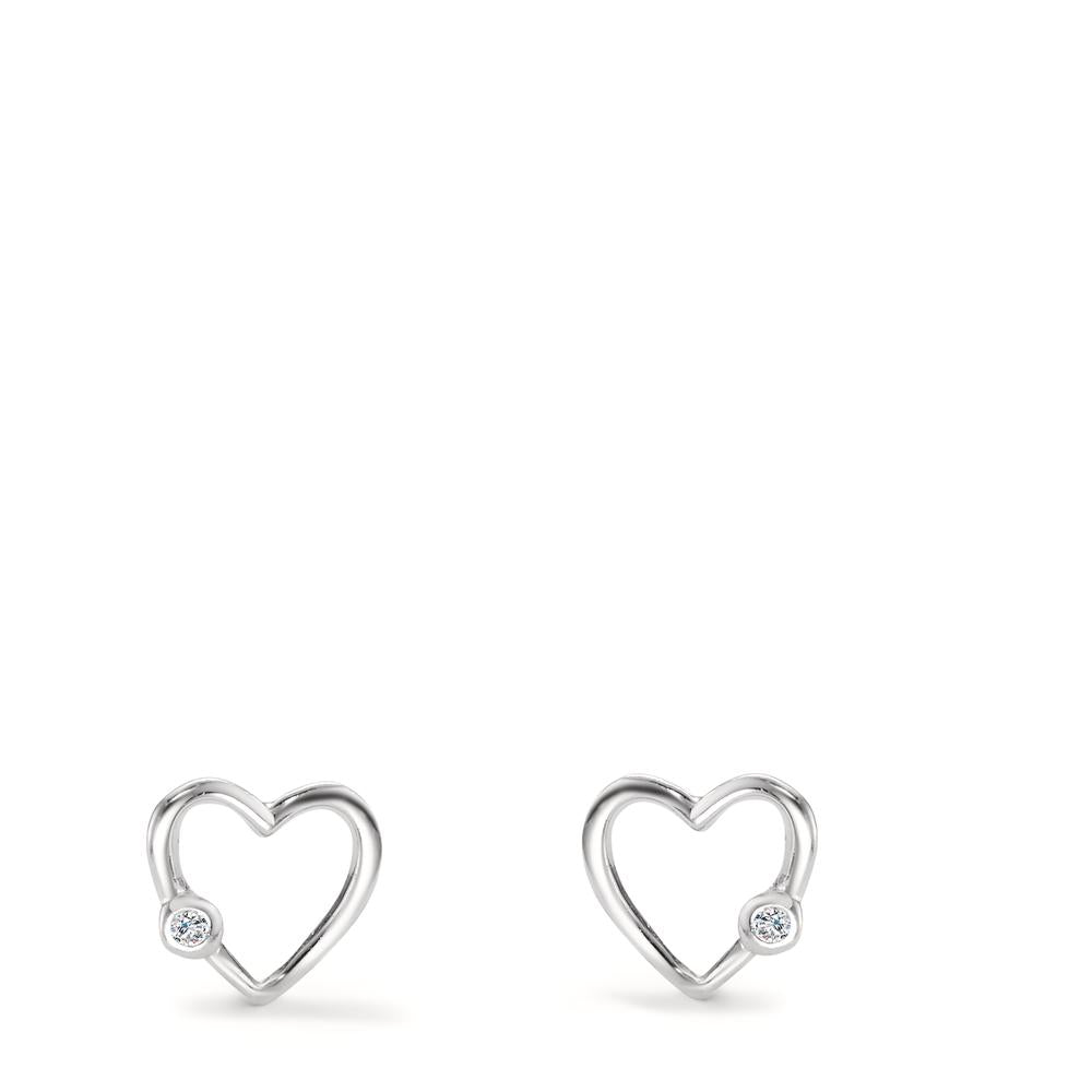 Clous d'oreilles Argent Zircone 2 Pierres Rhodié Coeur Ø6.5 mm