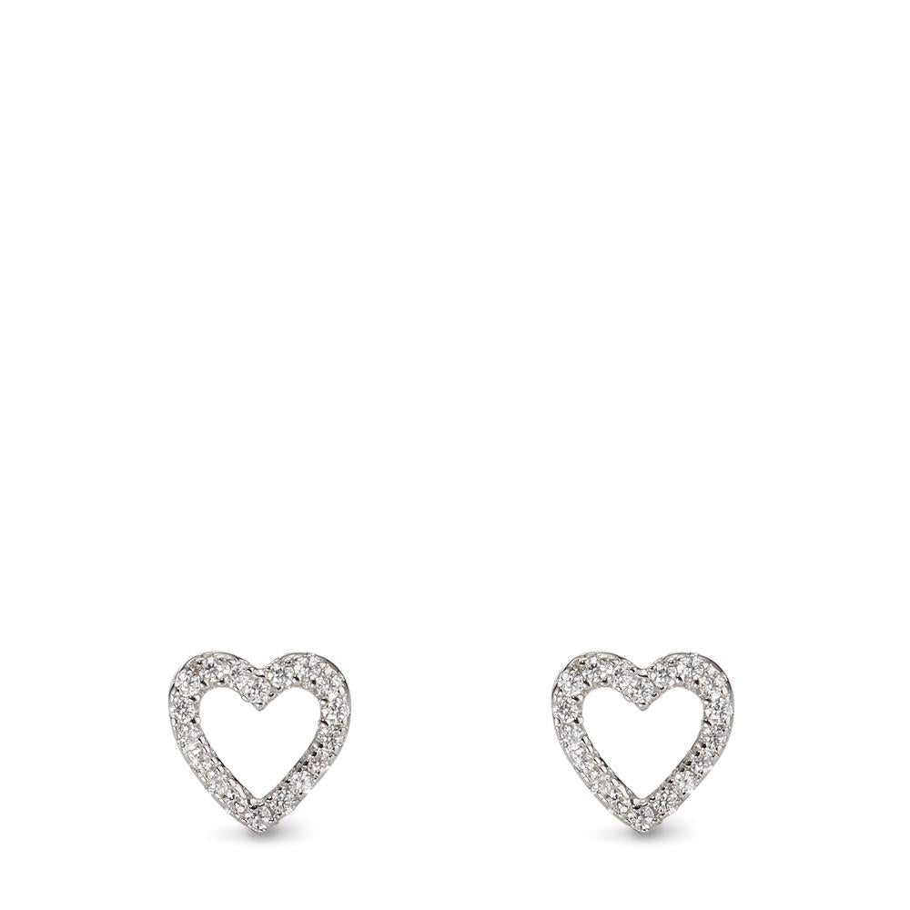 Clous d'oreilles Argent Zircone Rhodié Coeur Ø6.5 mm