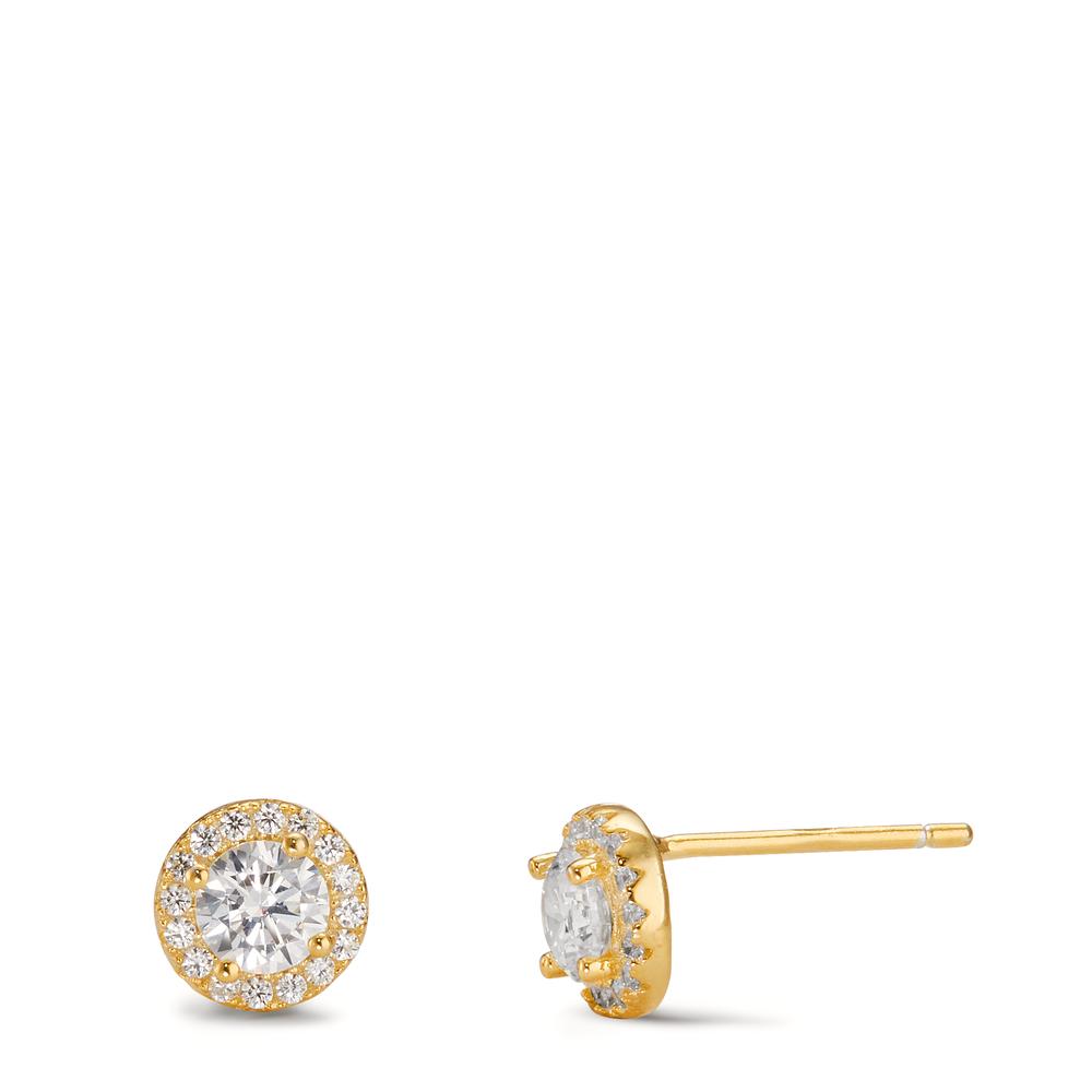 Stud earrings Silver Zirconia Yellow Gold plated Ø7 mm