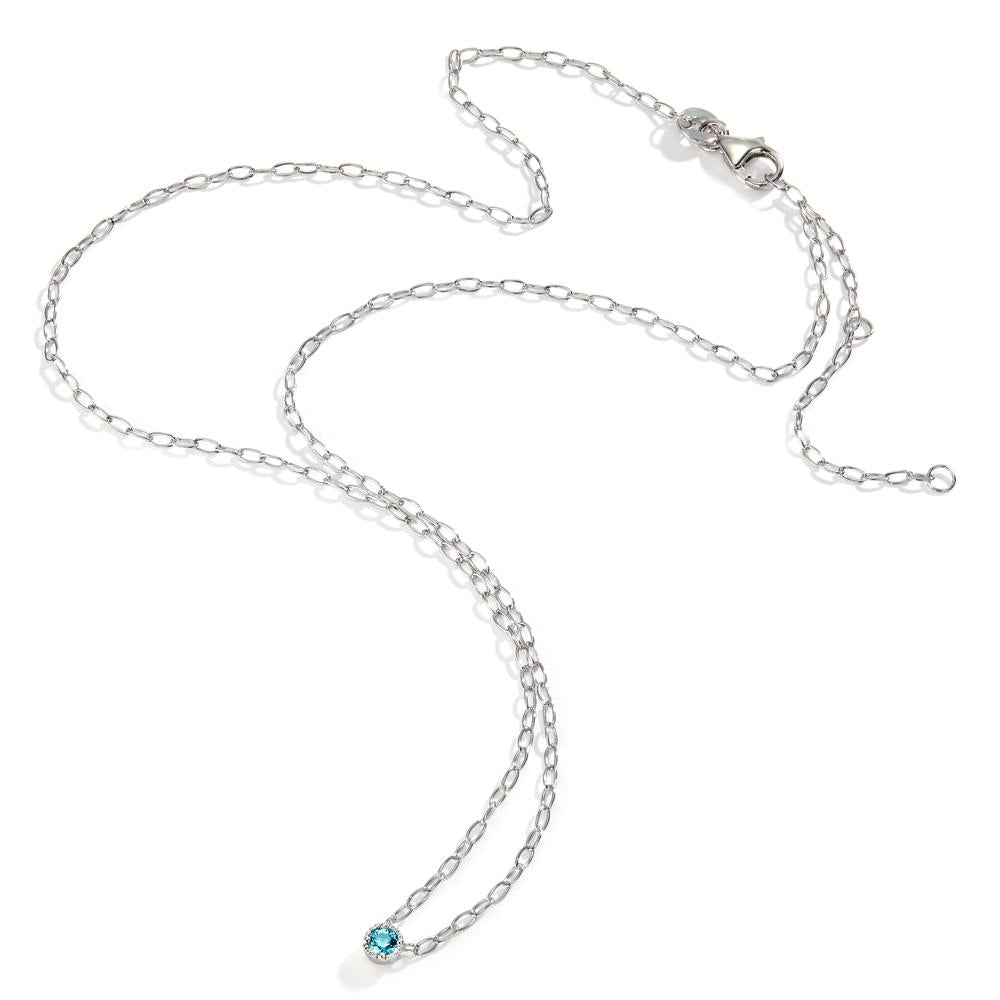 Collier Silber Zirkonia aqua rhodiniert verstellbar