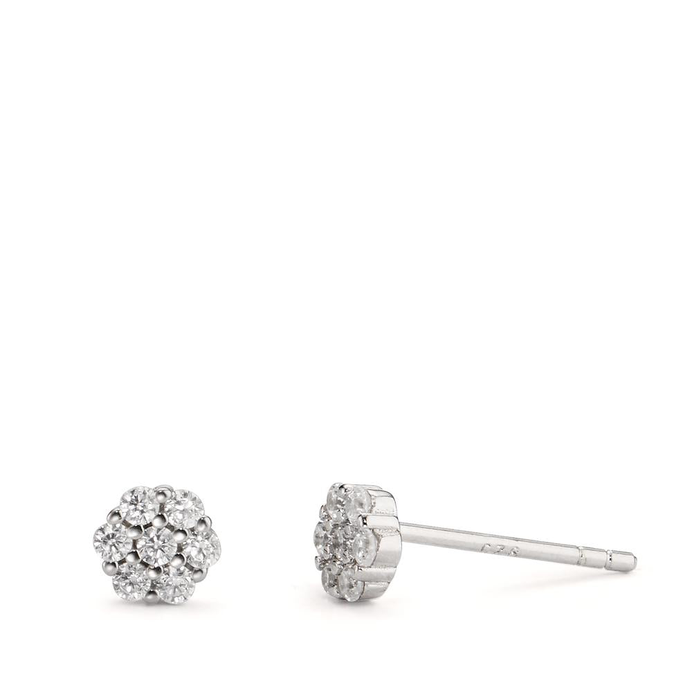 Clous d'oreilles Argent Zircone 14 Pierres Rhodié Fleur Ø4.5 mm