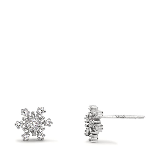 Stud earrings Silver Zirconia Rhodium plated Snowflake Ø7.5 mm